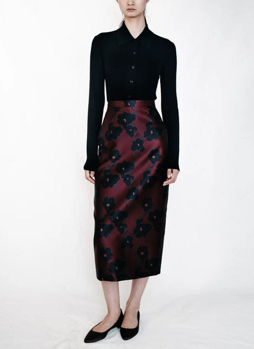 Lorelei Skirt in Red & Black Breezy Poppy Mikado - Emilia Wickstead