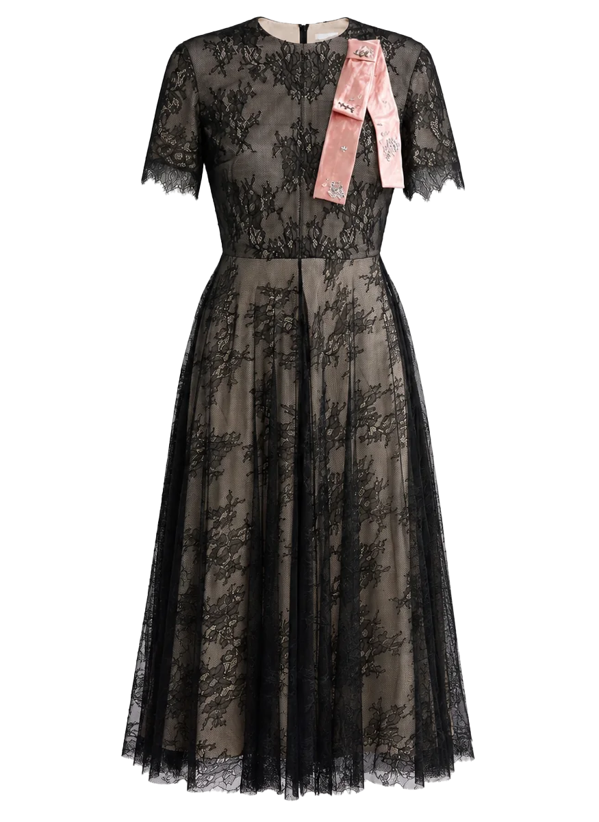 Floral Lace Short Sleeve Midi Dress - Erdem