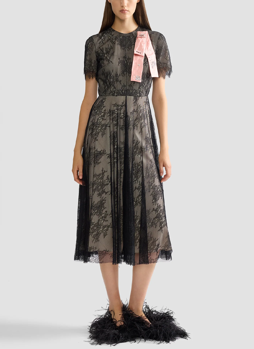 Floral Lace Short Sleeve Midi Dress - Erdem