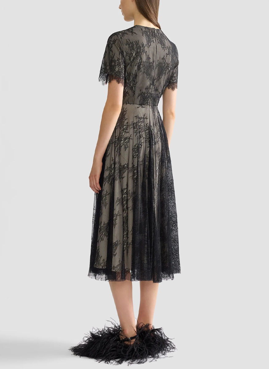 Floral Lace Short Sleeve Midi Dress - Erdem