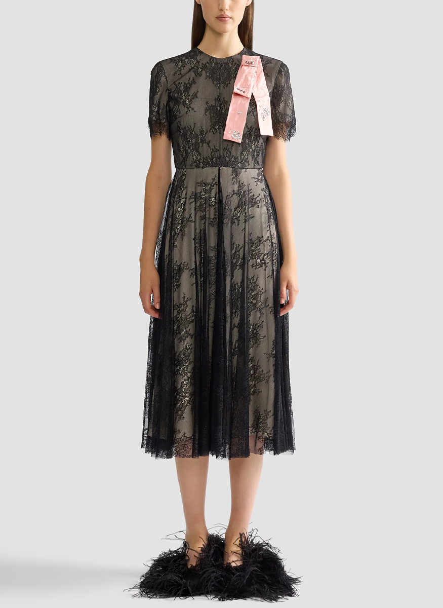 Floral Lace Short Sleeve Midi Dress - Erdem