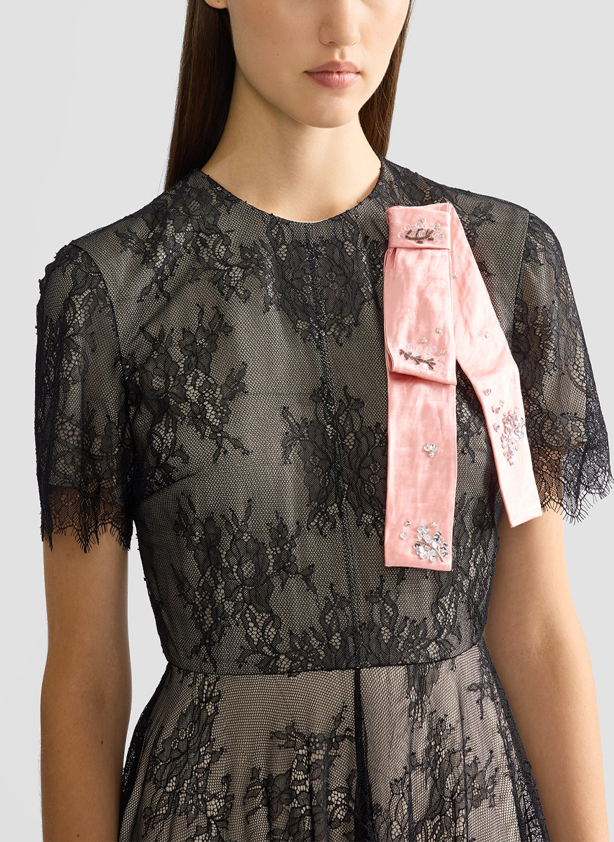 Floral Lace Short Sleeve Midi Dress - Erdem