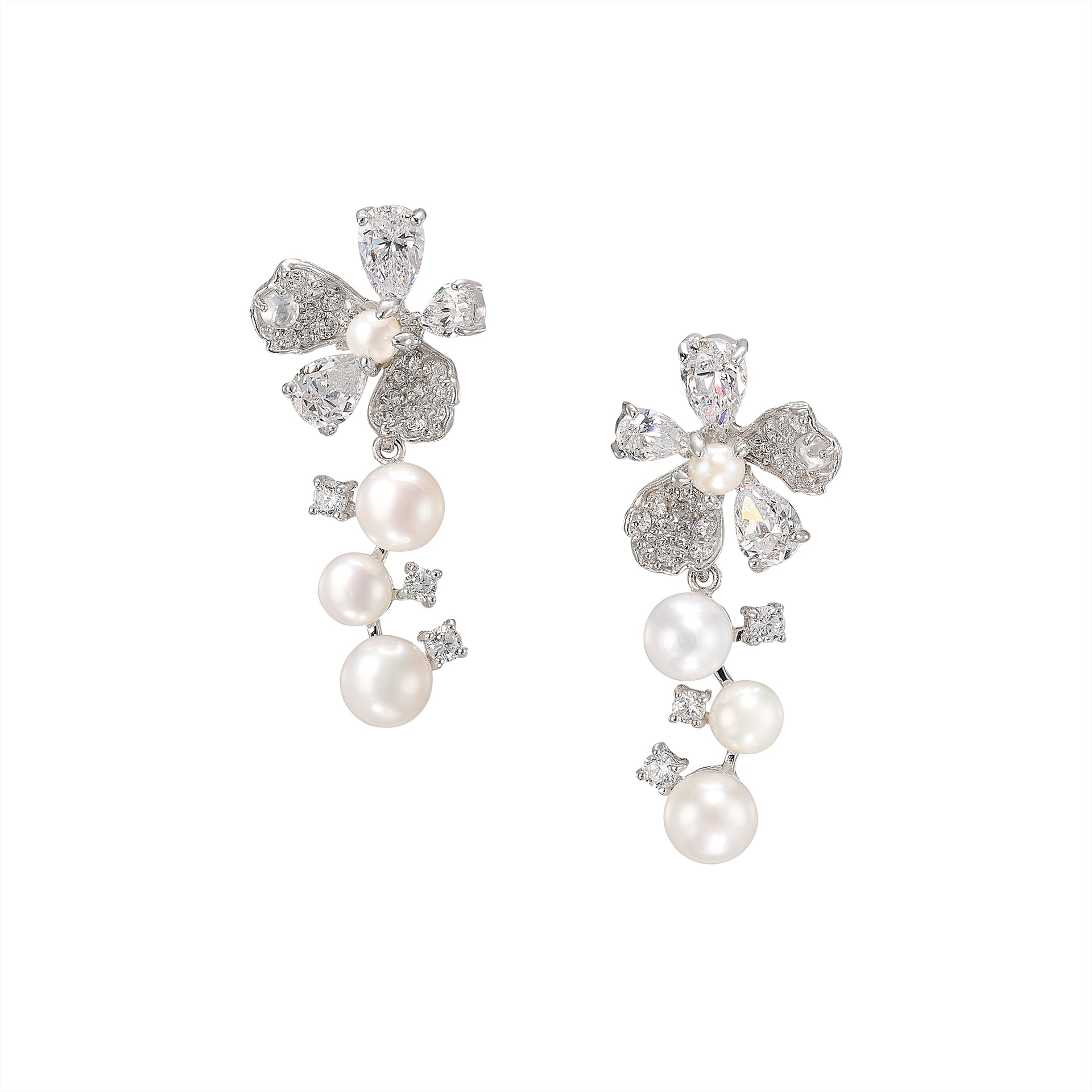 Pearl Snow Rose Earrings
