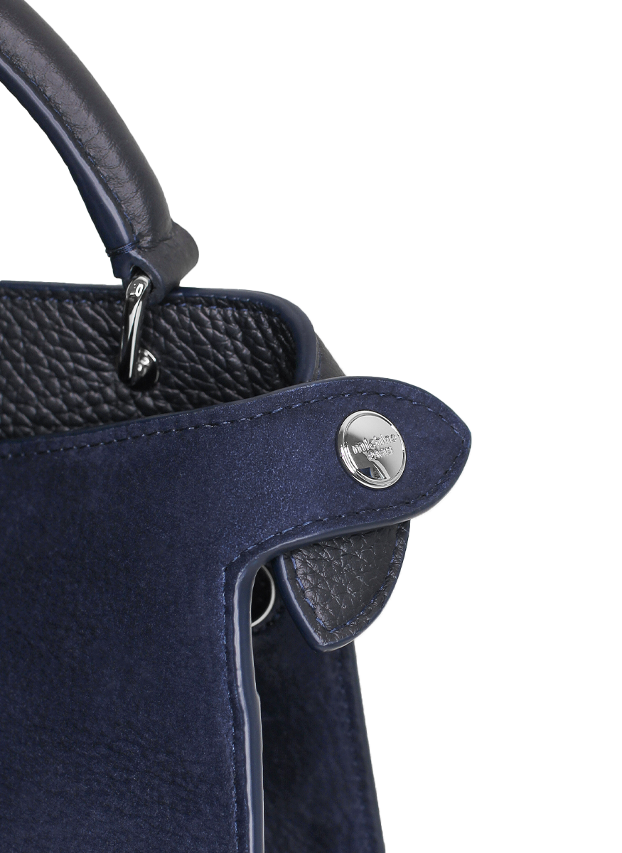 Lutece Mini Top Handle Bag in Navy Suede - Michino Paris