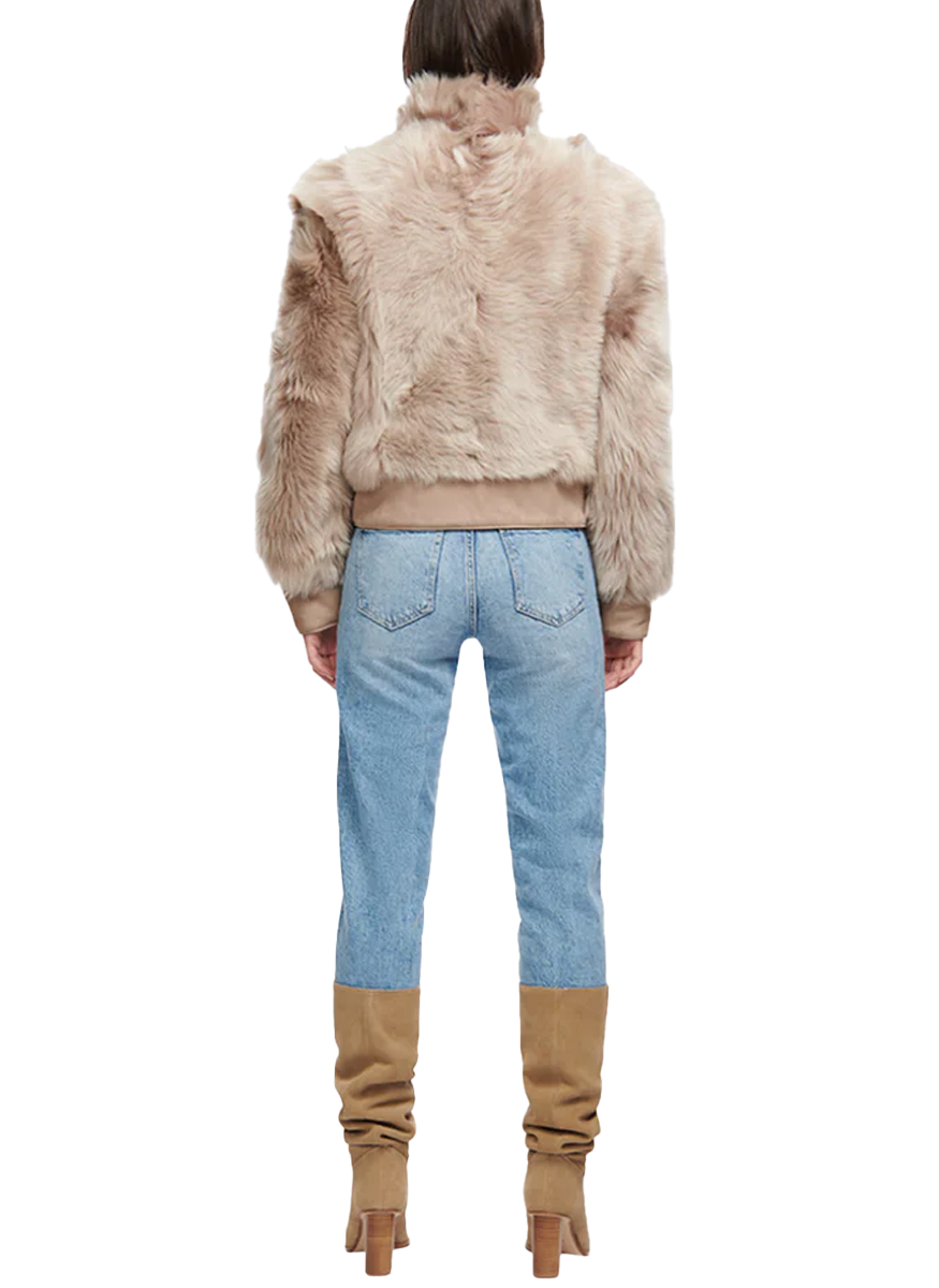 Bean Neutral Shearling Bomber Jacket