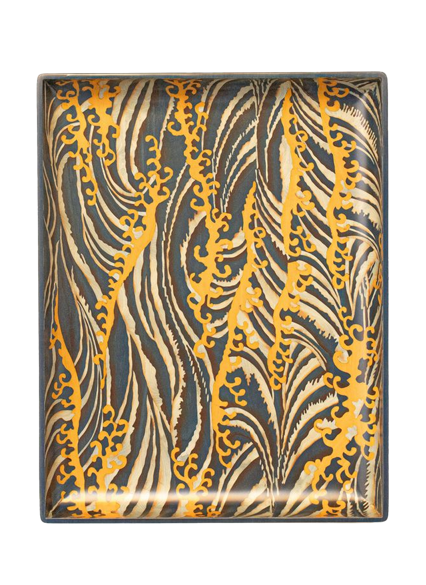 Blue Waves Marquetry Tray