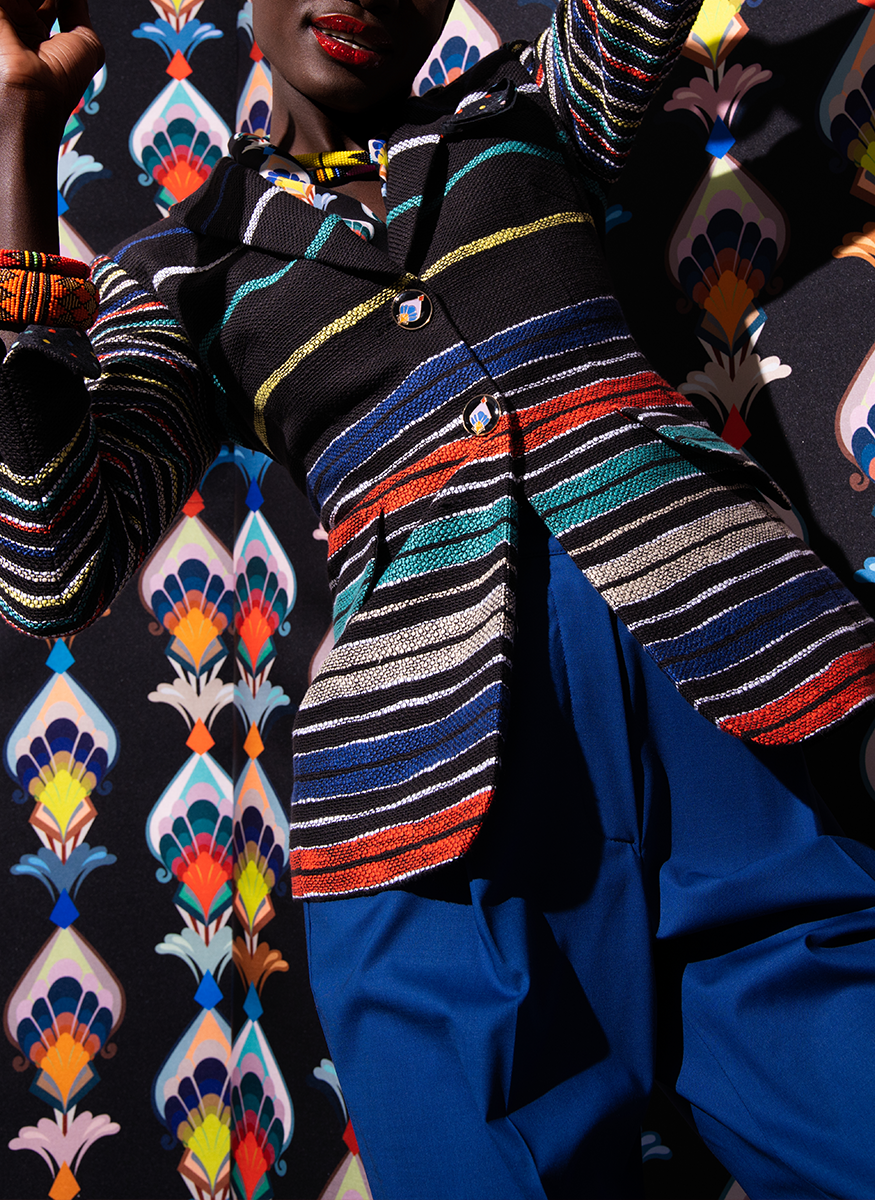 Cotton Blend 2 Button Striped Blazer