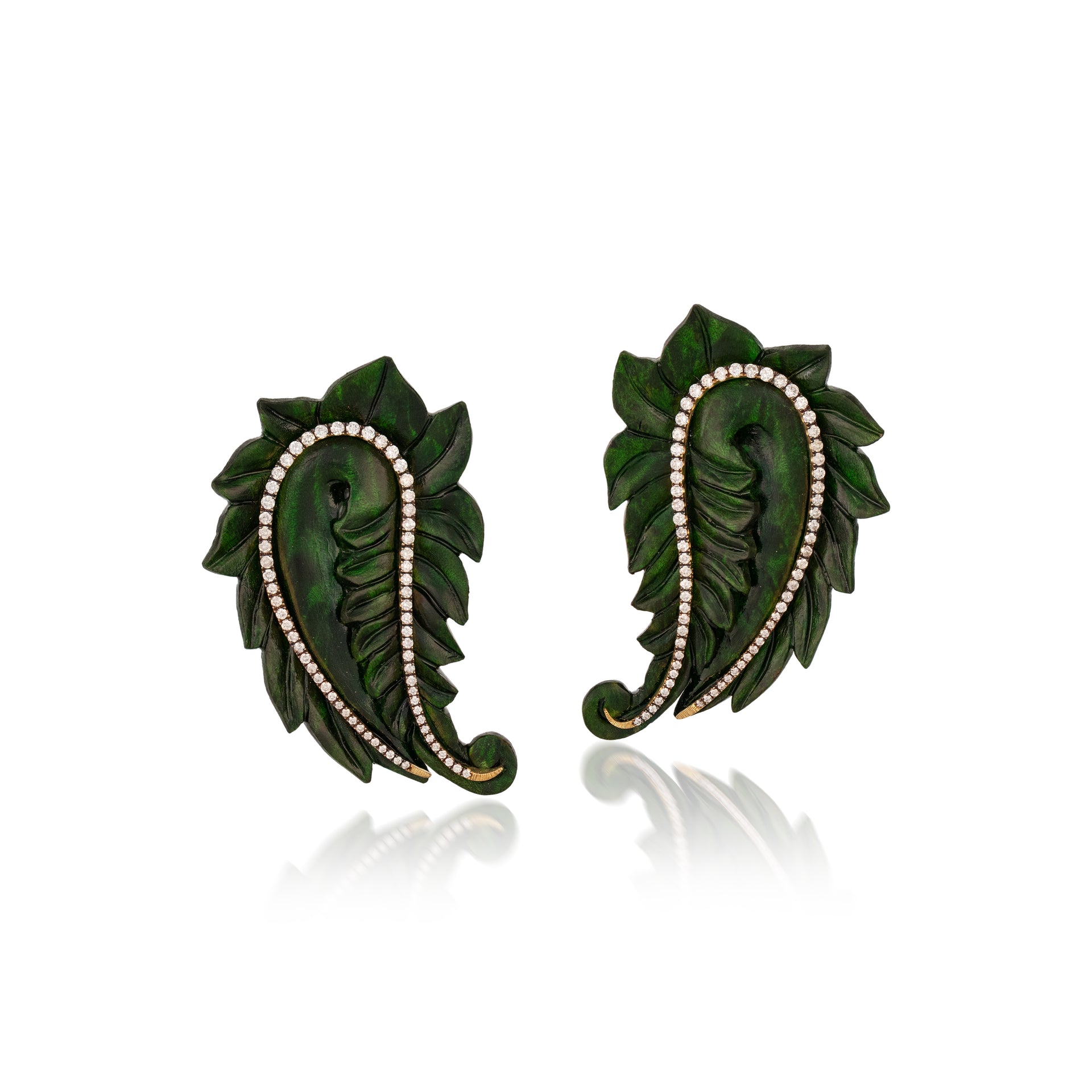 Green Wood Diamond Earrings