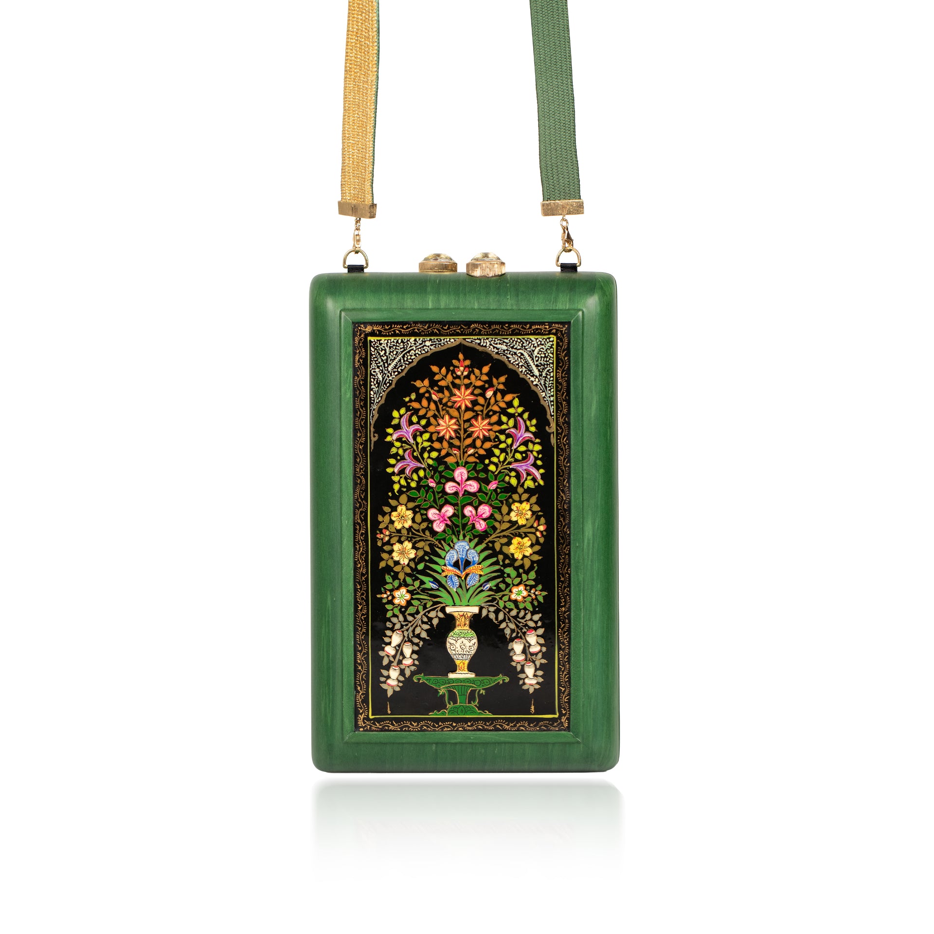 Green Papier-Mache Wood Clutch