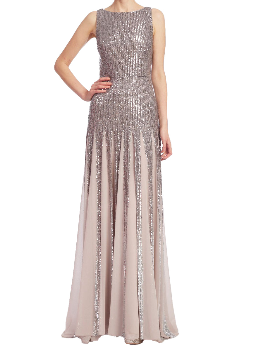 Sequin and Chiffon Sleeveless Gown