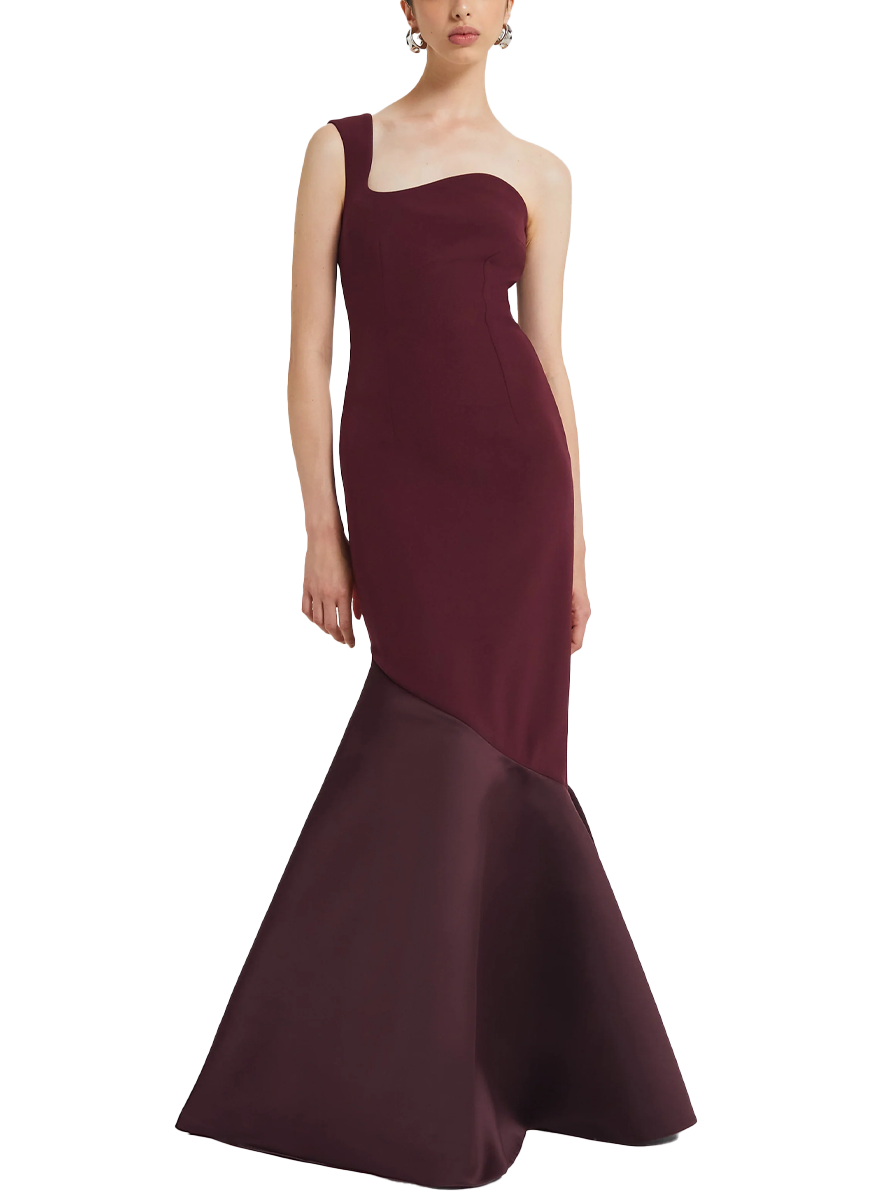 Banu One Shoulder Gown in Crepe and Duchess