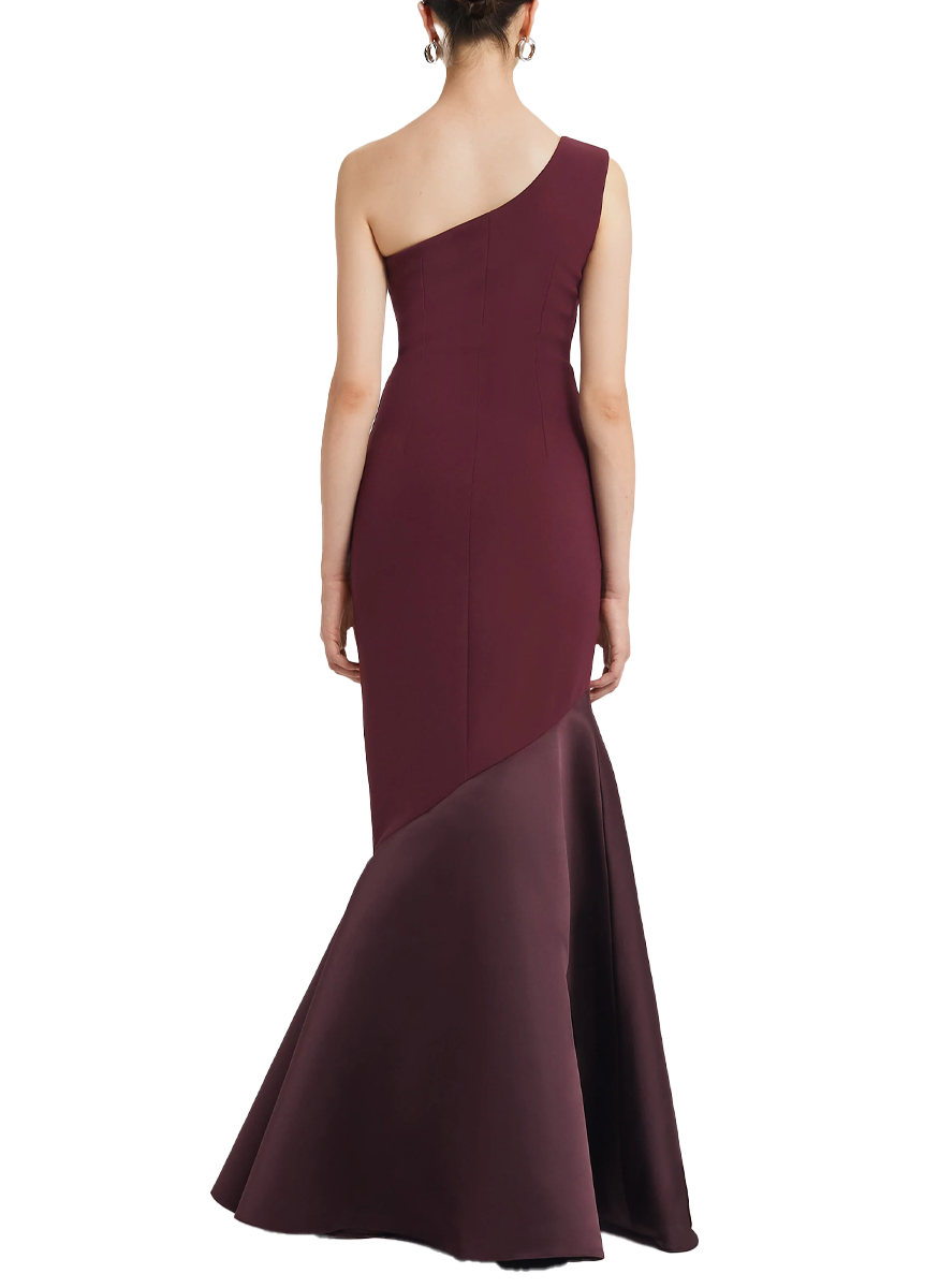 Banu One Shoulder Gown in Crepe and Duchess - Safiyaa