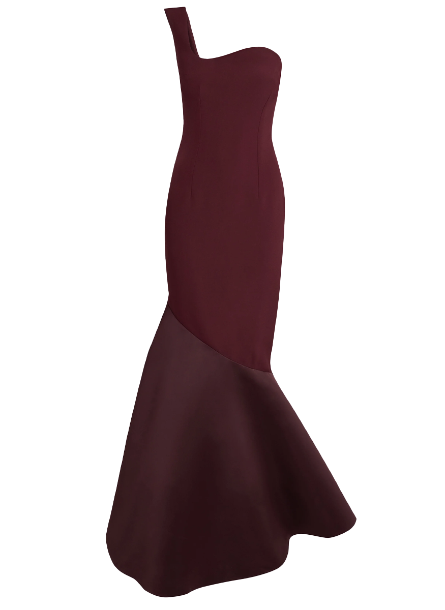 Banu One Shoulder Gown in Crepe and Duchess