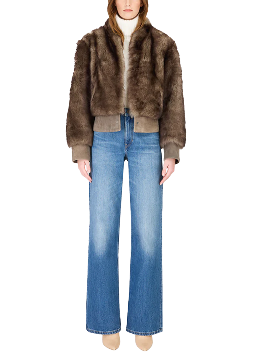 Bean Taupe Badger Shearling Bomber Jacket