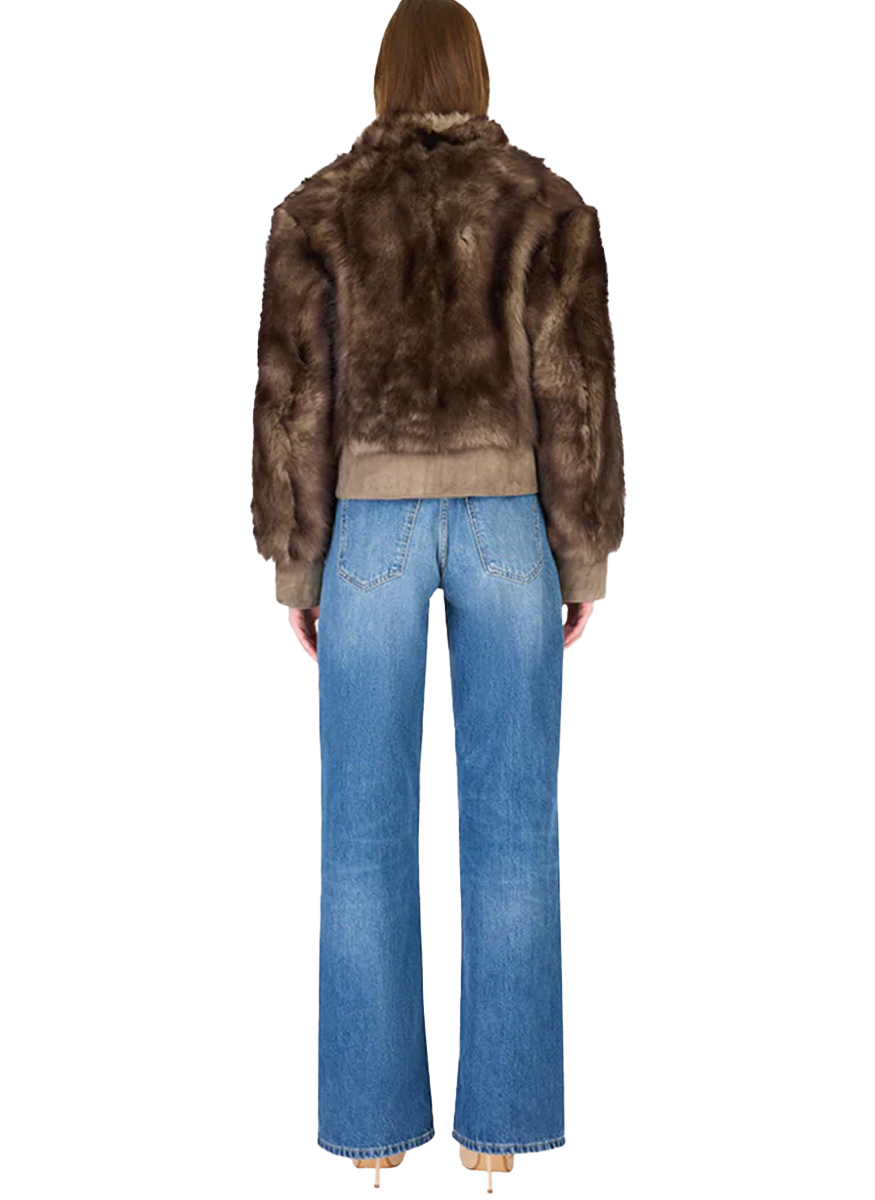 Bean Taupe Badger Shearling Bomber Jacket