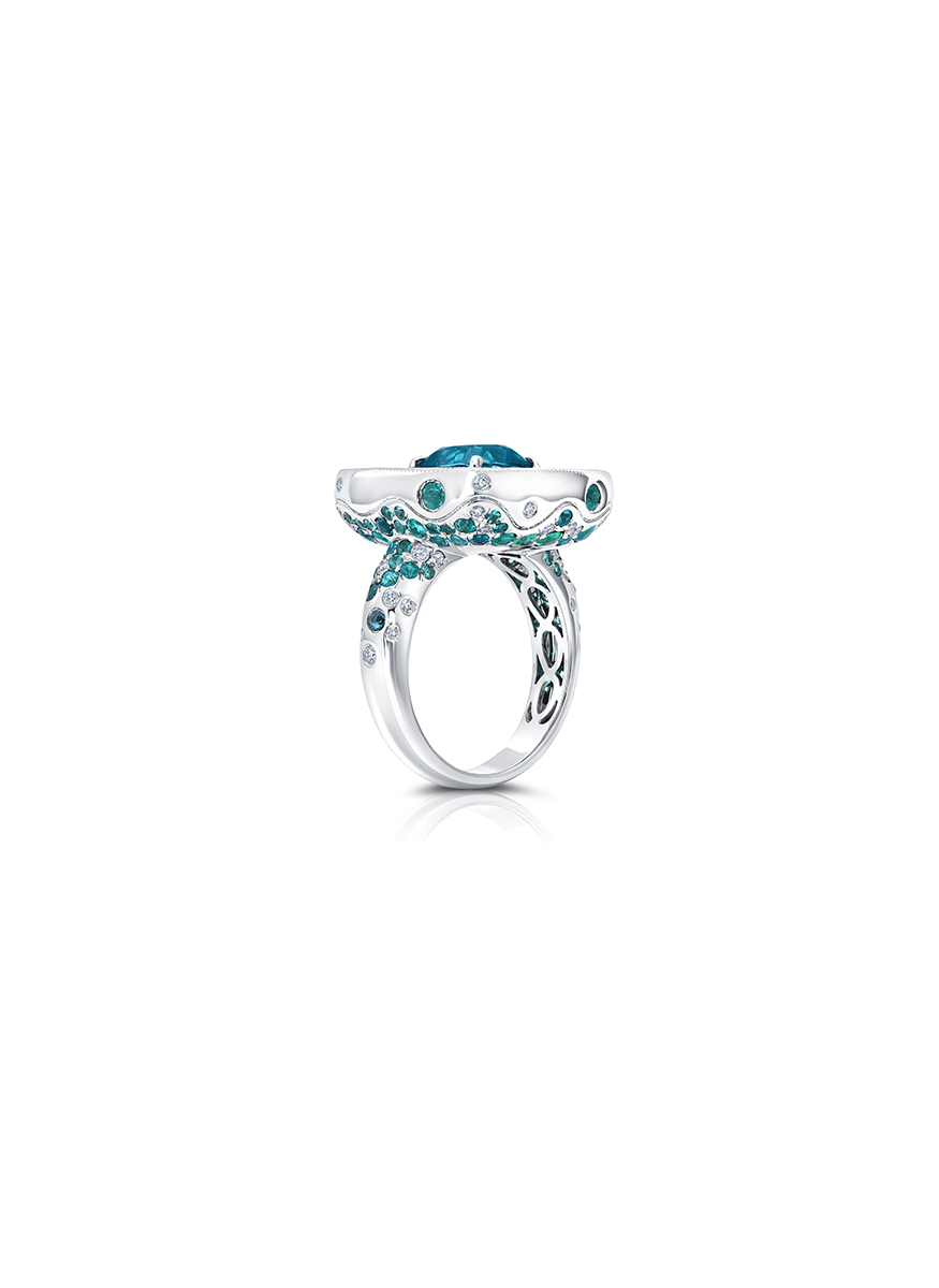 Blue Zircon and Paraiba Tourmaline Ring