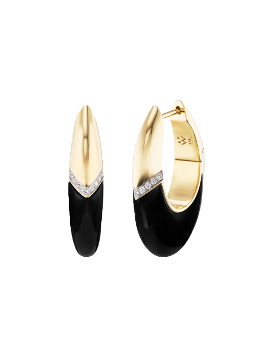 Oval Earrings, Black Agate