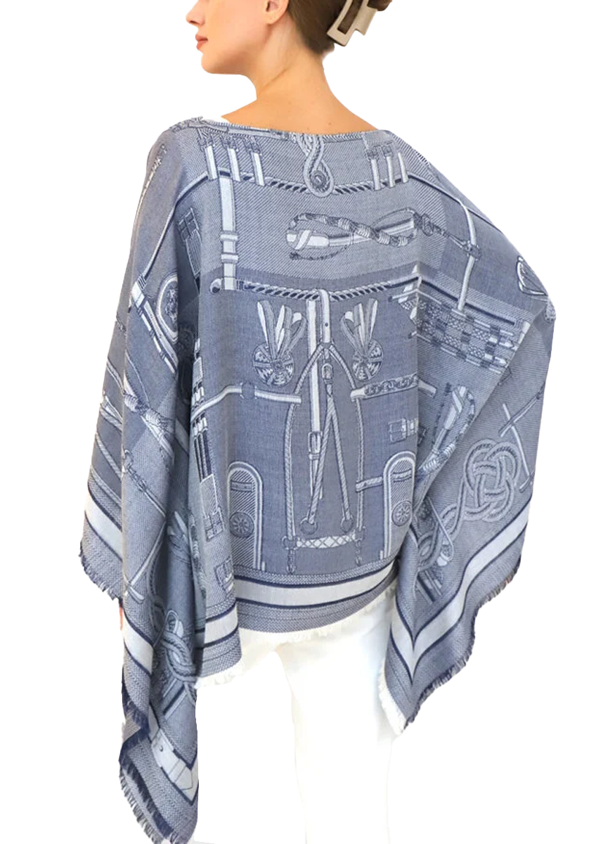 Bits Navy Jacquard Poncho - Rani Arabella