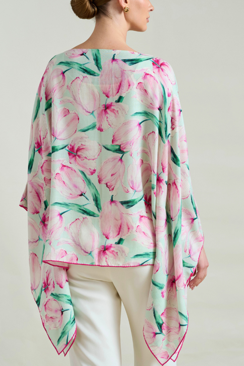 Cashmere Printed Poncho in Tulip Print - Rani Arabella