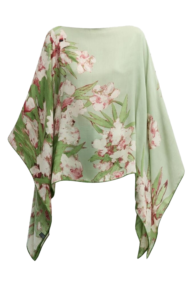 Cashmere Printed Poncho in Liguria Green