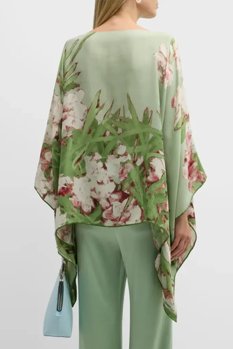 Cashmere Printed Poncho in Liguria Green - Rani Arabella