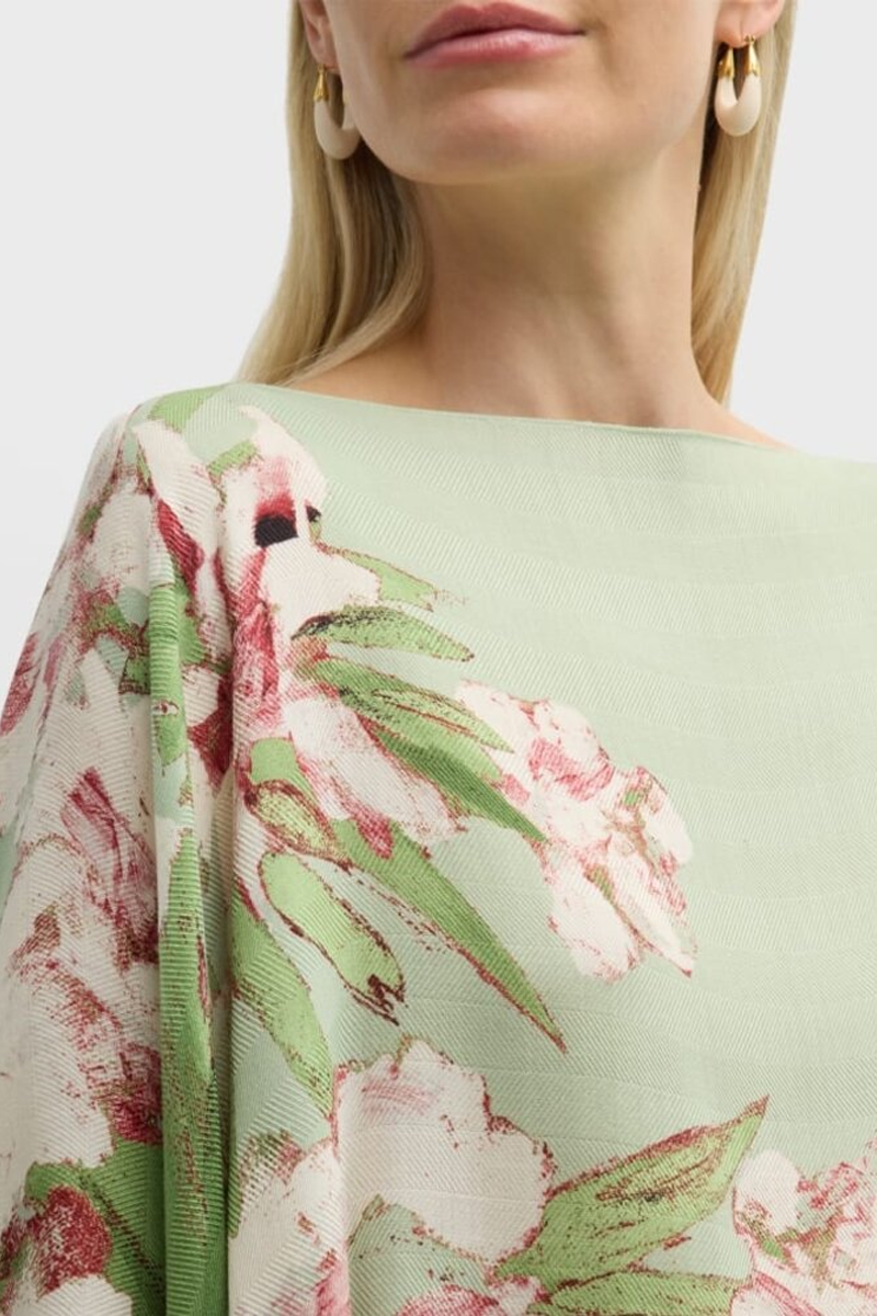 Cashmere Printed Poncho in Liguria Green - Rani Arabella