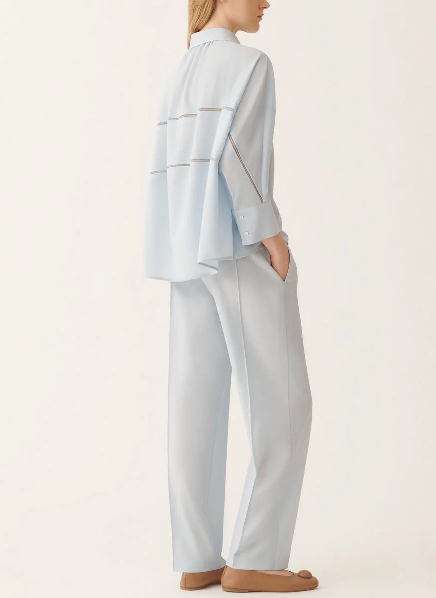 Cropped Shirt in Cool Bistretch Wool - Fabiana Filippi