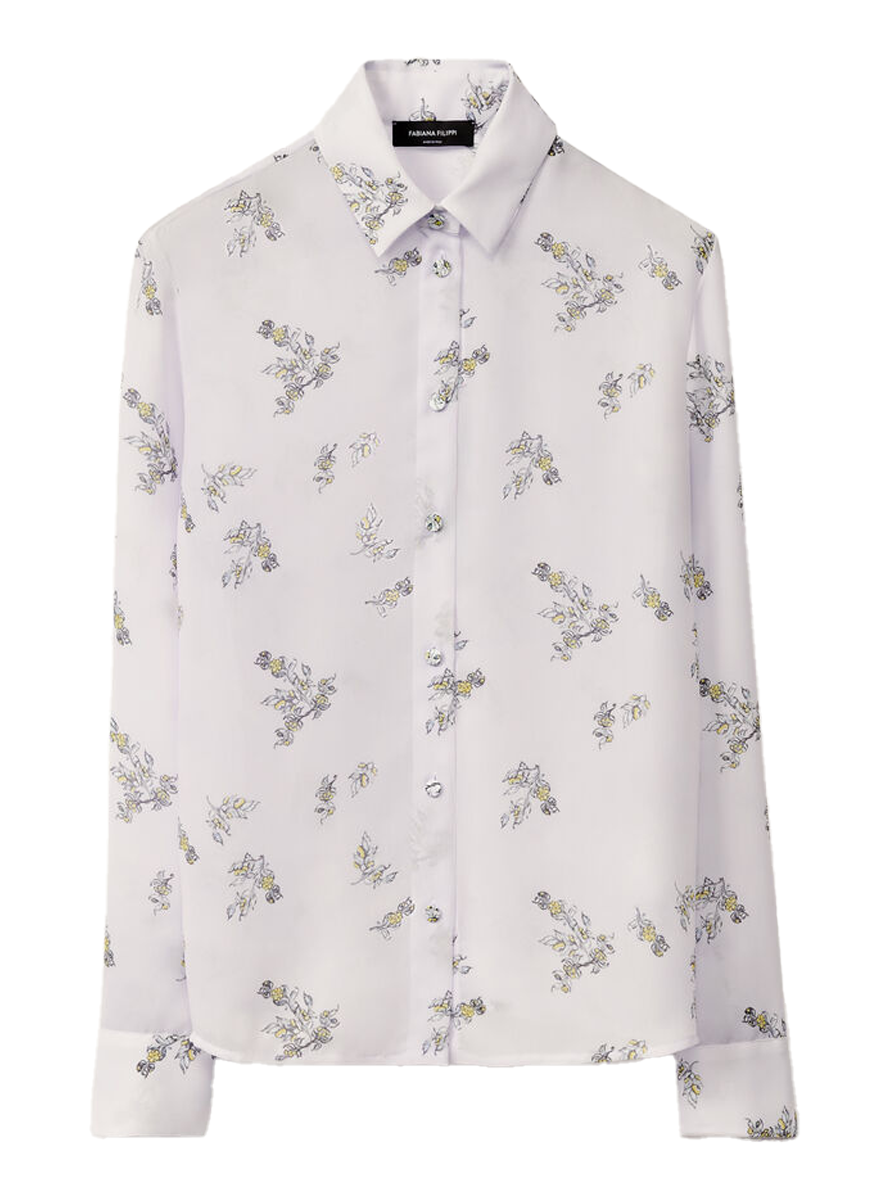 Georgette T-shirt with painted botanical print