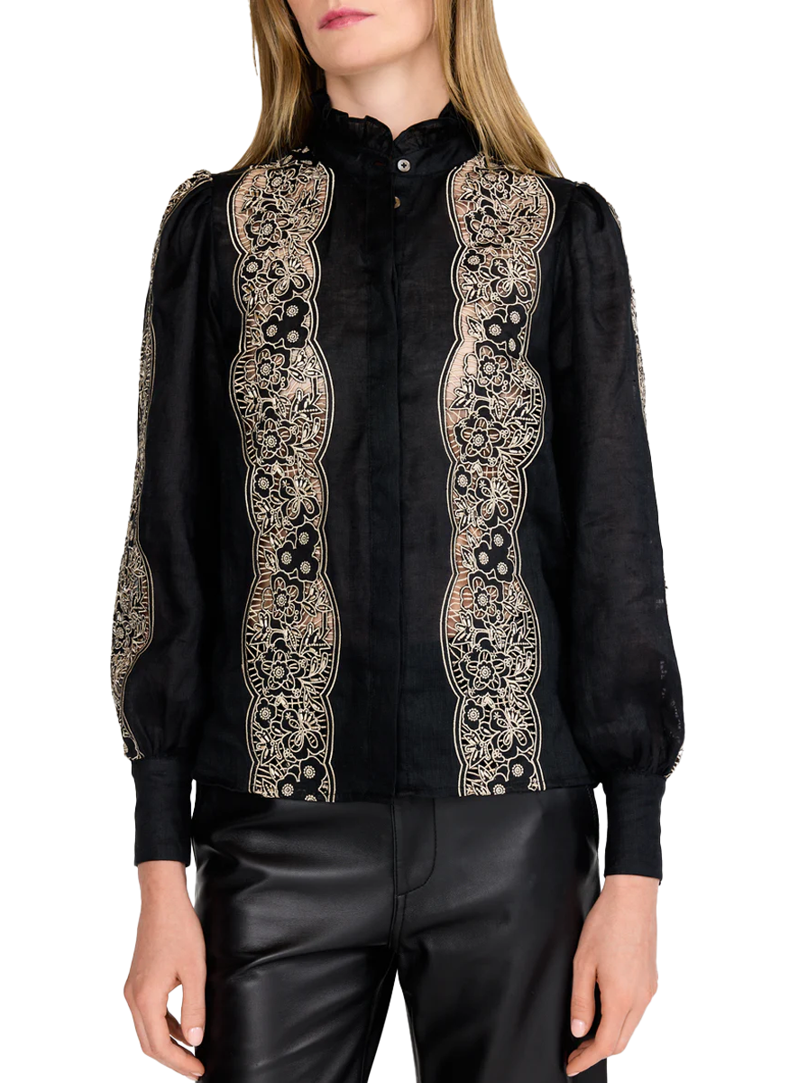 Riley Top in Onyx Embroidery - Christy Lynn