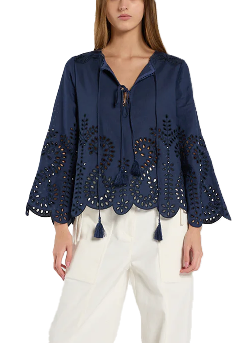 Kora Blouse in Navy Embroidery - Christy Lynn