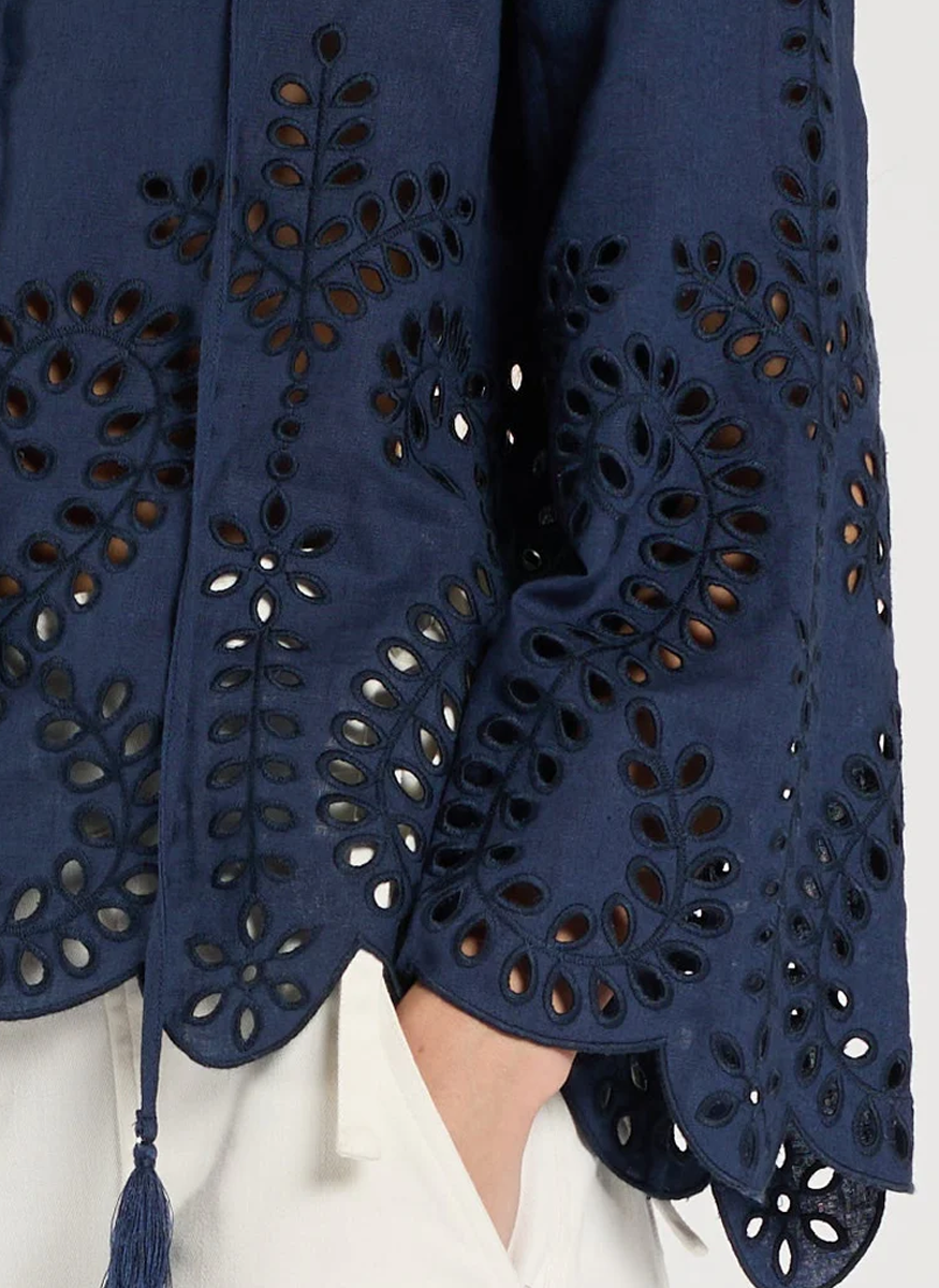 Kora Blouse in Navy Embroidery - Christy Lynn