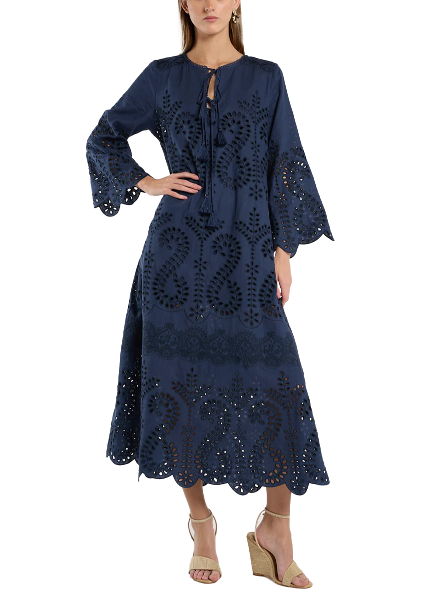 Norah Dress in Indigo Embroidery - Christy Lynn