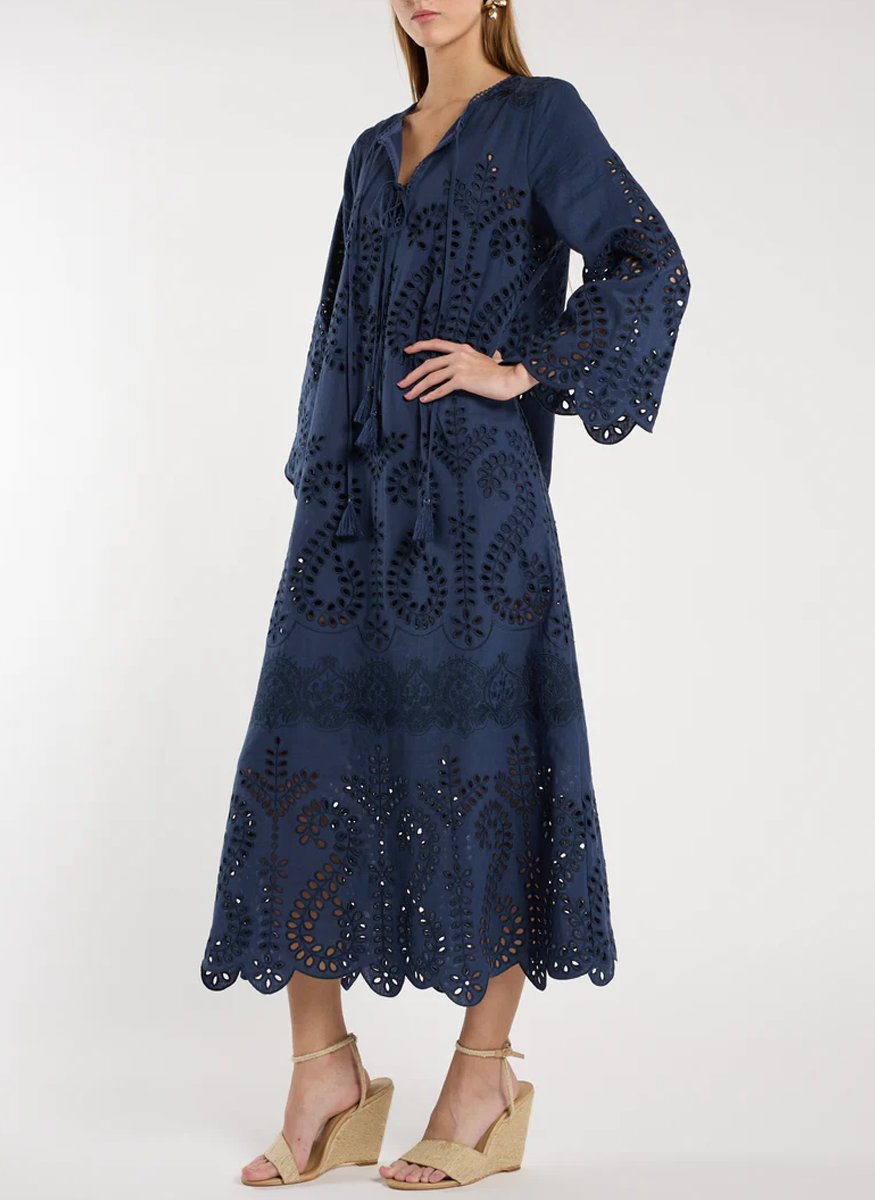 Norah Dress in Indigo Embroidery - Christy Lynn