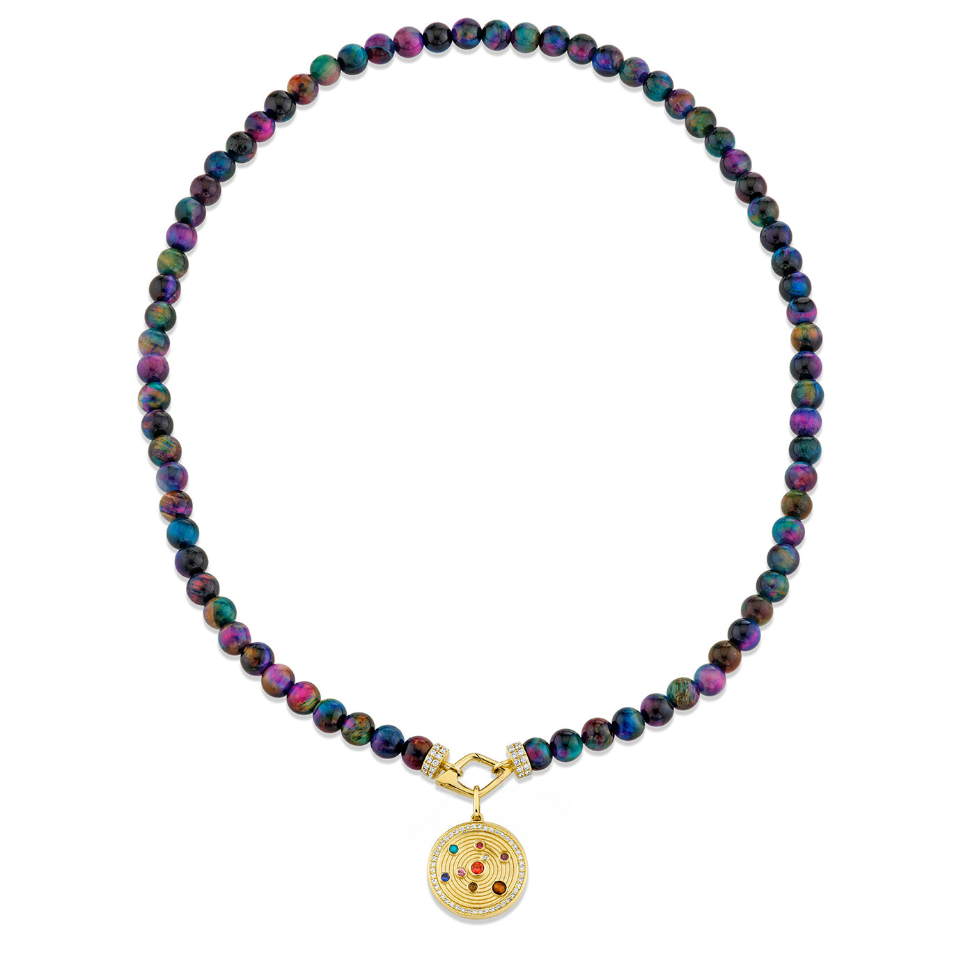 Rainbow Tiger's Eye Necklace with Solar System Charm