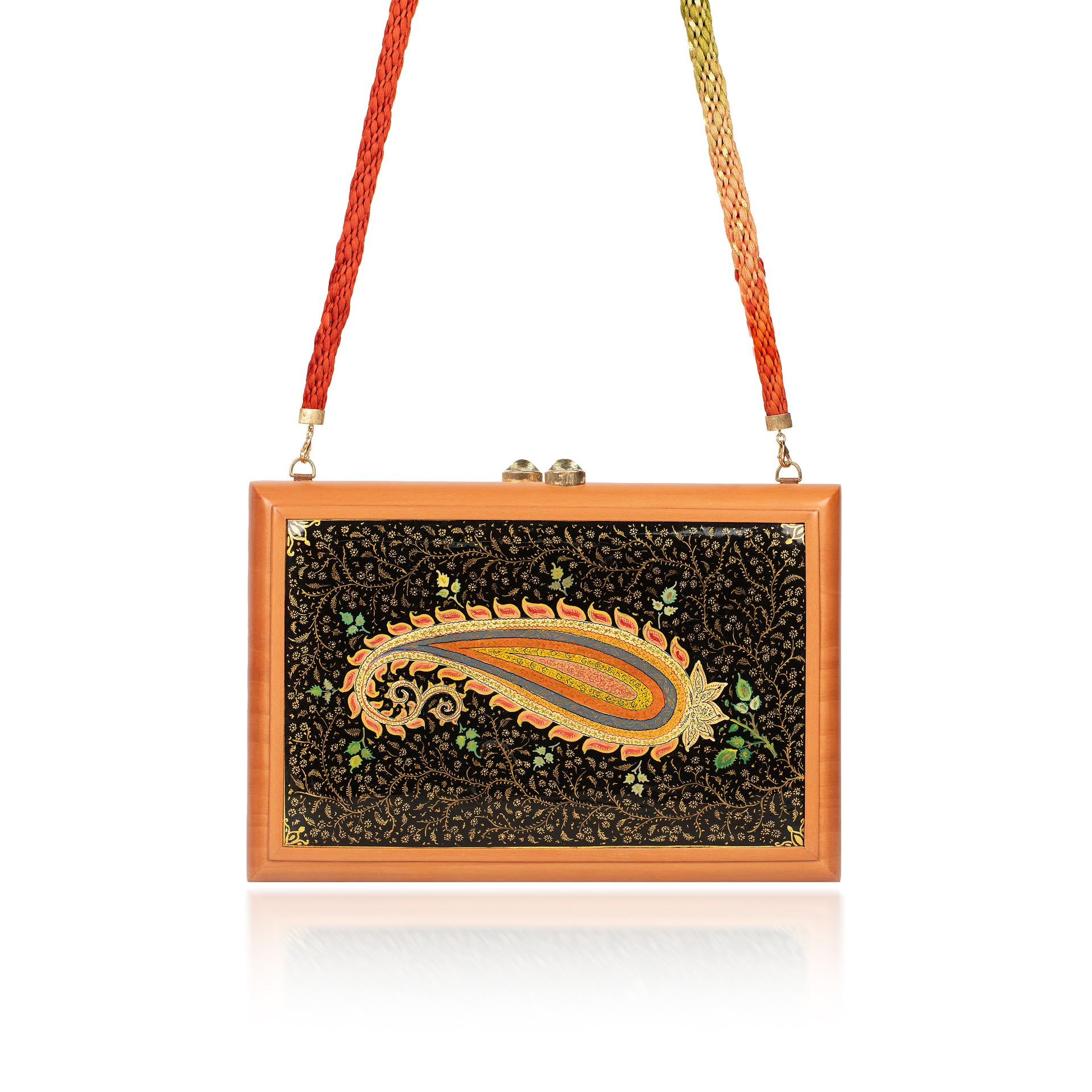 Paisley Papier-Mache Wood Clutch