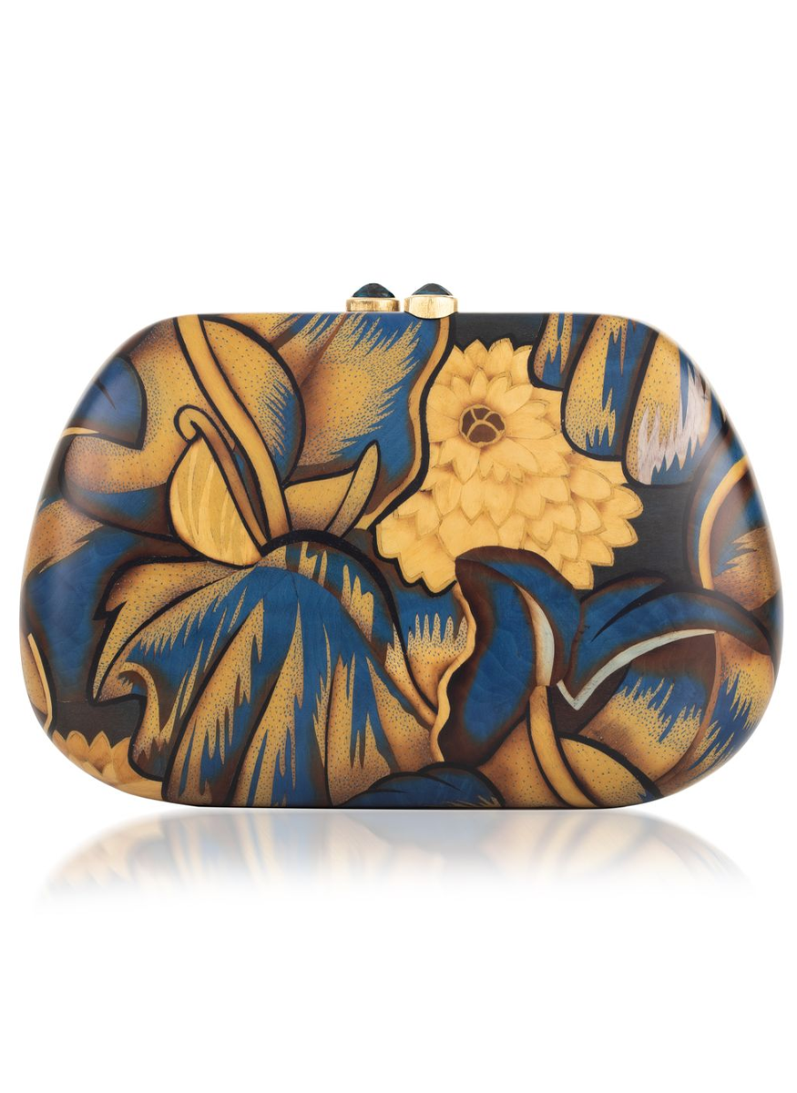 Flower Motif Marquetry Clutch