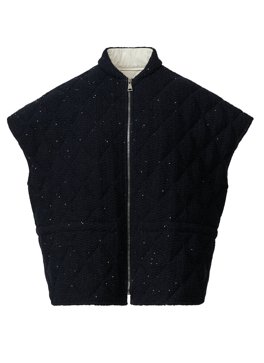 Diamond Quilted Sequin Platinum Cape - Fabiana Filippi