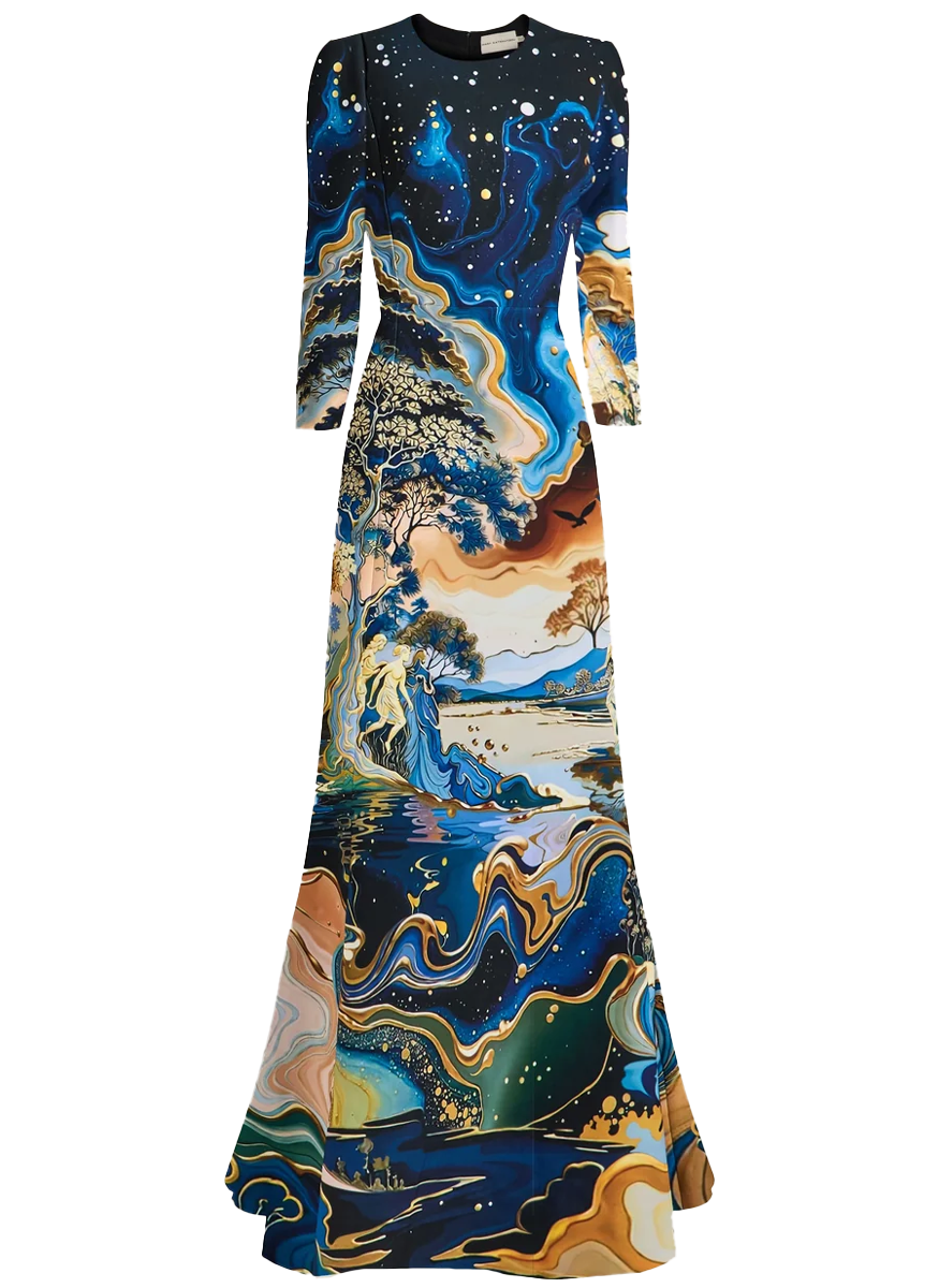 Chantal Dress Kintsugi Azurite - Mary Katrantzou