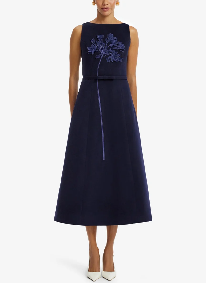 Cleo Appliqué Wool Sleeveless Midi Dress - Leo Lin