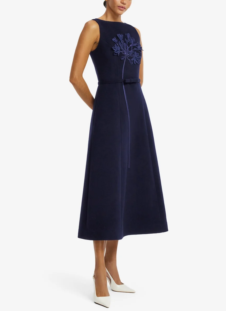 Cleo Appliqué Wool Sleeveless Midi Dress - Leo Lin
