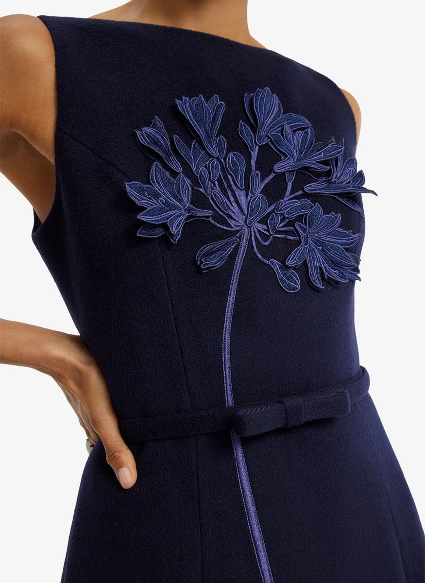 Cleo Appliqué Wool Sleeveless Midi Dress - Leo Lin