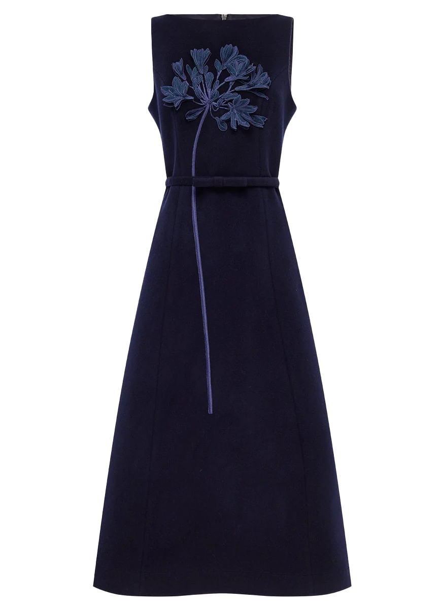 Cleo Appliqué Wool Sleeveless Midi Dress - Leo Lin