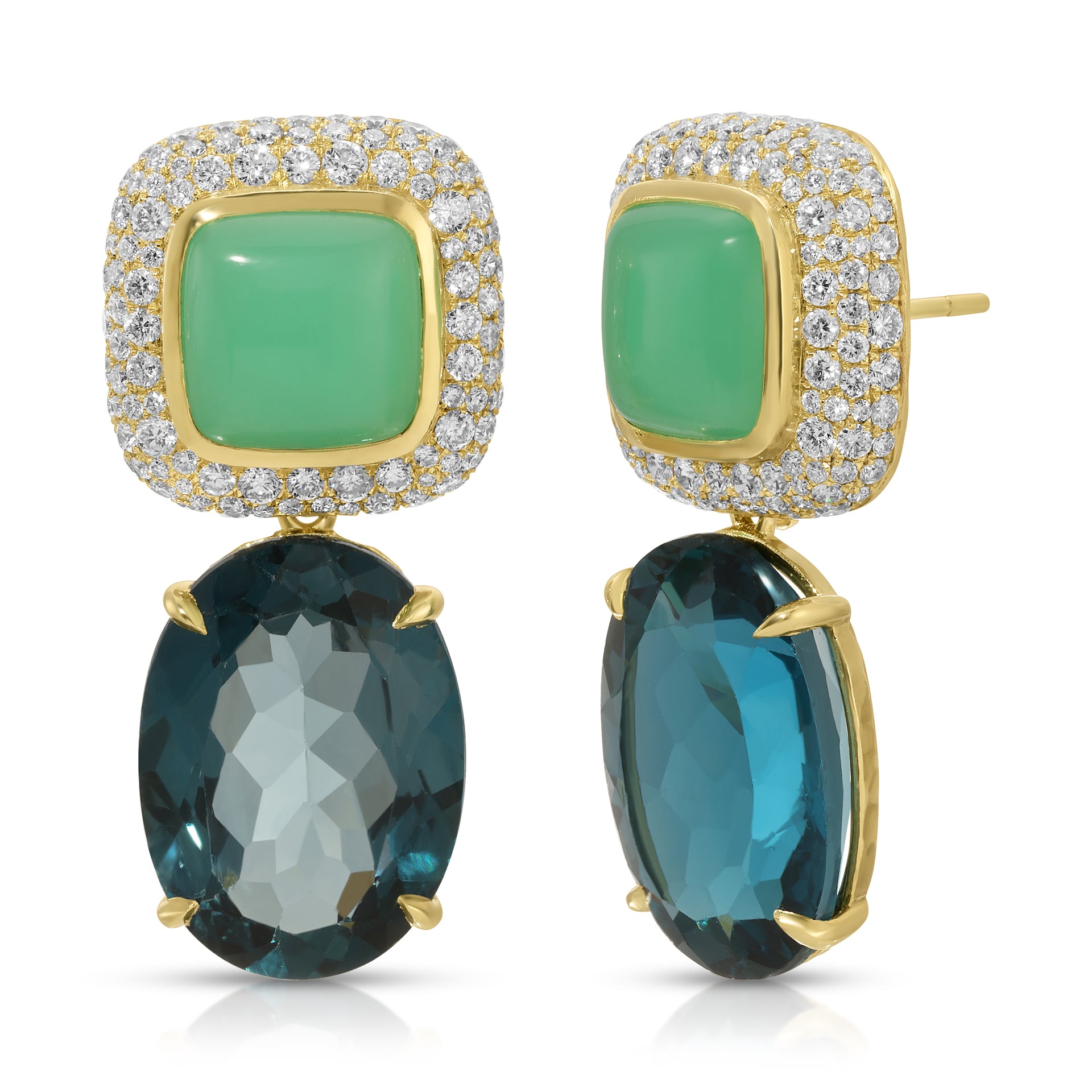 Cobblestone Earrings Chrysoprase and London Topaz
