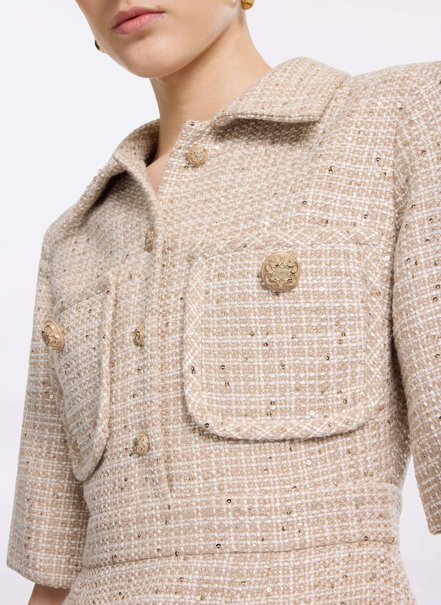 Sequin Thread Tweed Midi Dress - Elie Saab