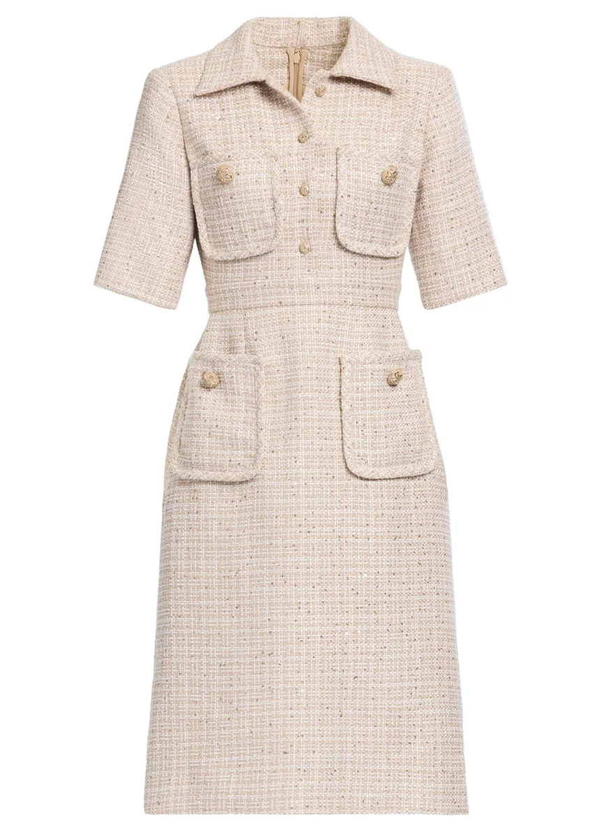 Sequin Thread Tweed Midi Dress