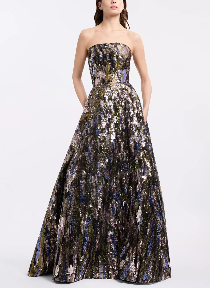 Floral Embroidered Sequined Gown