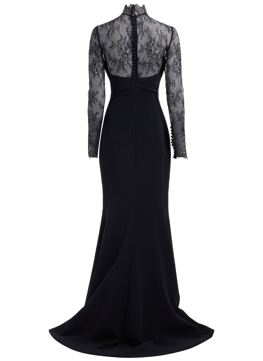 High Neck Cady With Lace Long Gown