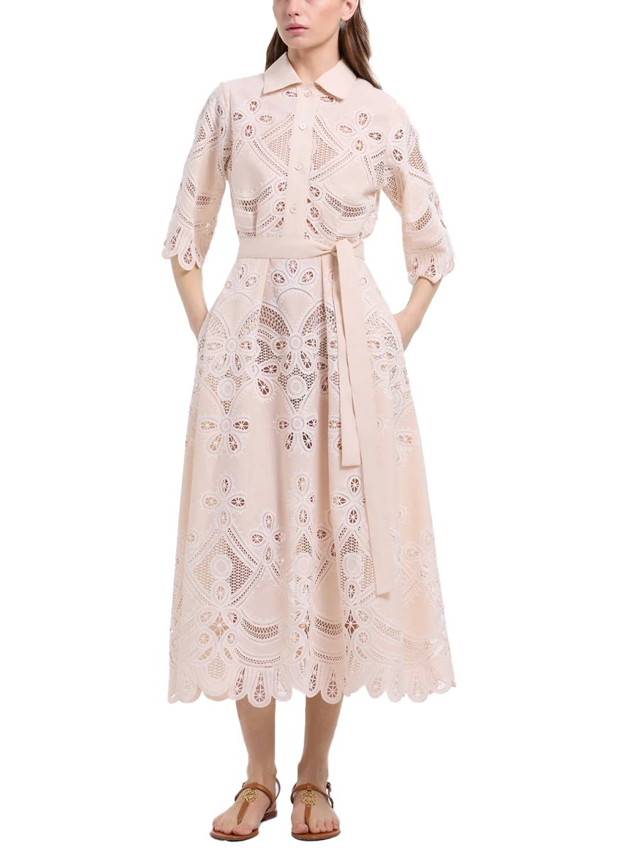 Cotton Embroidered Midi Dress - ELIE SAAB