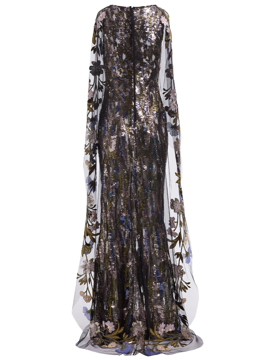 Cape-sleeved Sequin Gown - Elie Saab