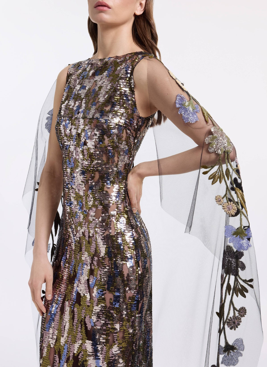 Cape-sleeved Sequin Gown - Elie Saab